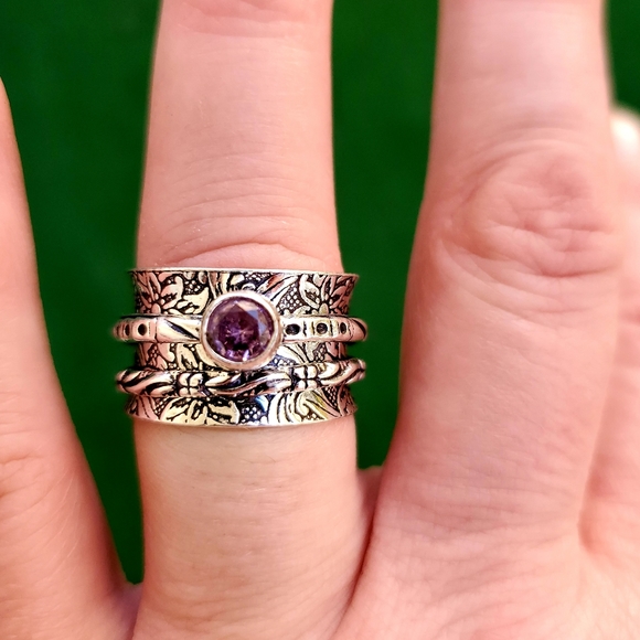 New Pink Topaz Silver Spinner Meditation Ring - Picture 5 of 8